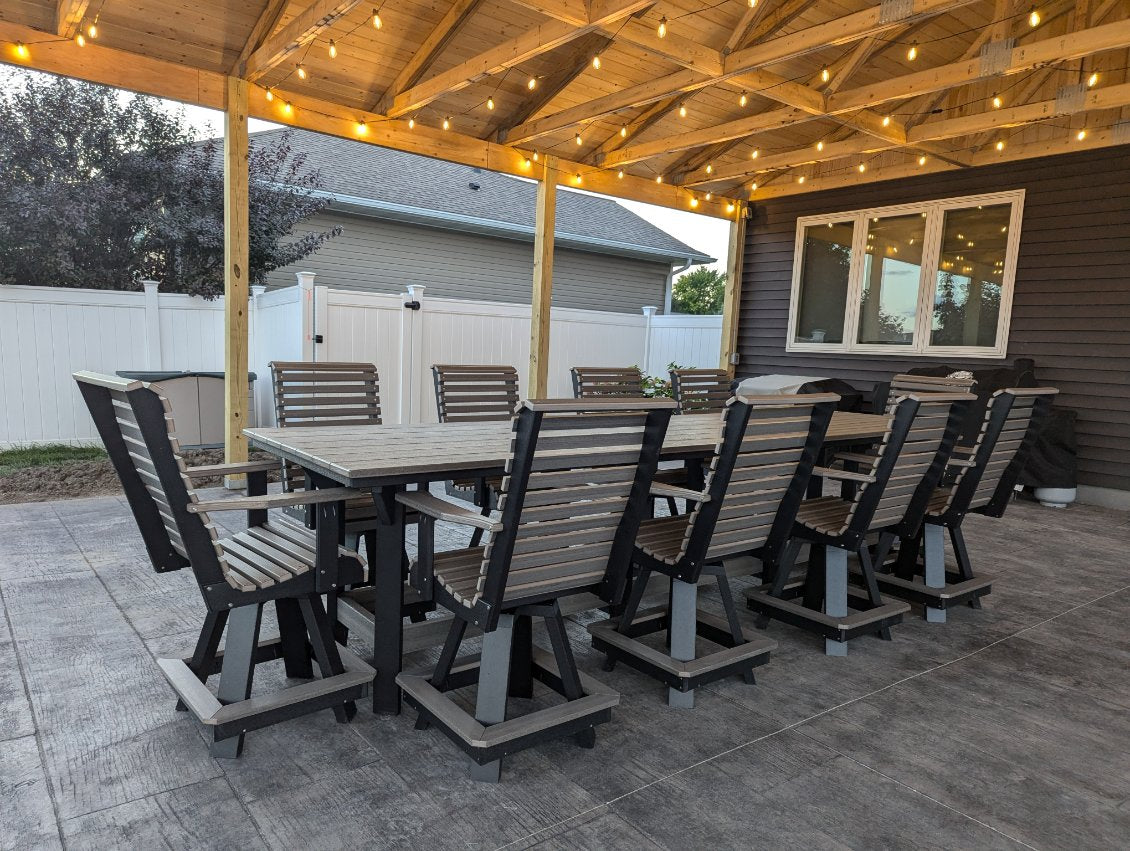 12' Counter Table with 10 Rollback Swivel Counter Chairs in Black and Coastal Gray