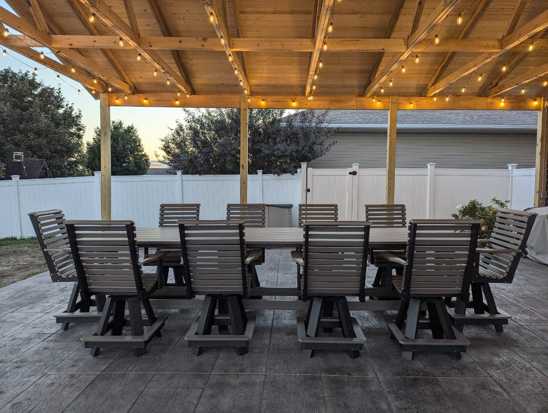 12' Counter Table with 10 Rollback Swivel Counter Chairs in Black and Coastal Gray