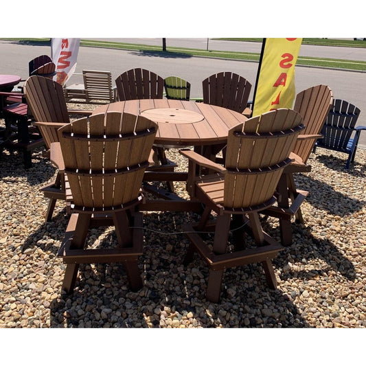 54" Round Bar Table with Stainless Steel Ice Bowl and 6 Swivels in Brown/Mahogany