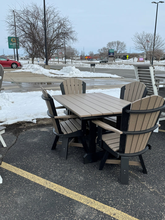 5' Rectangle Dining Table with 4 Classic Swivel Chairs in Black/Weatherwood