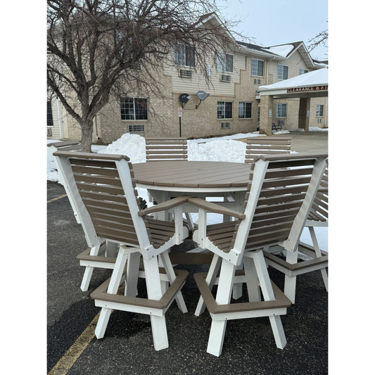 Creekside 60" Round Bar Table with 6 Rollback Chairs in White/Weatherwood