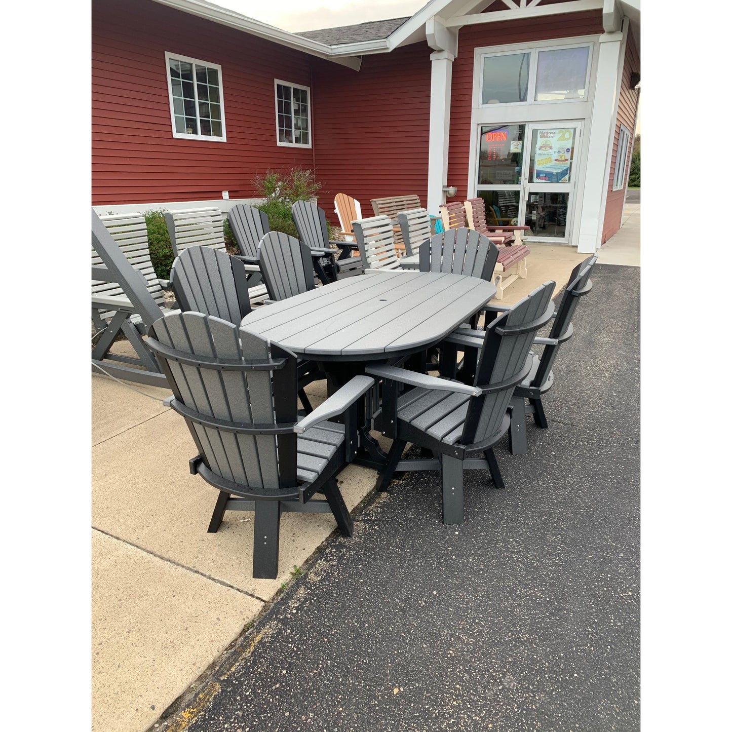 7' Oval Dining Table with 6 Classic Swivel Dining Chairs in Black/Dark Gray