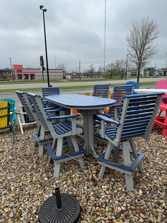 7' Oval Bar Table with 6 Rollback Swivels in Dove Gray and Patriot