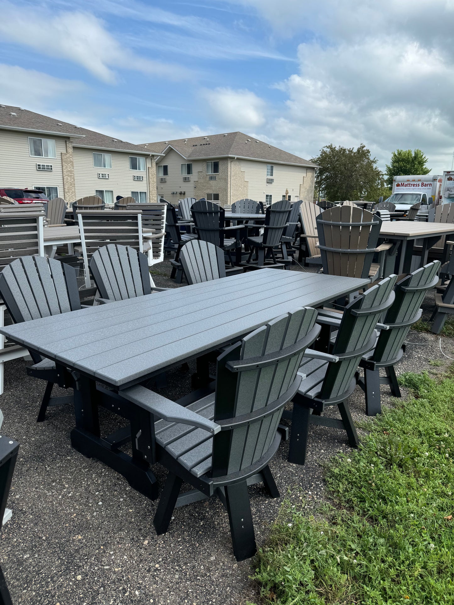 8' Rectangle Table with 6 Swivel Chairs in Black/Dark Gray