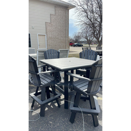 48" Square Bar Table with 4 Swivel Bar Chairs in Black/Dark Gray