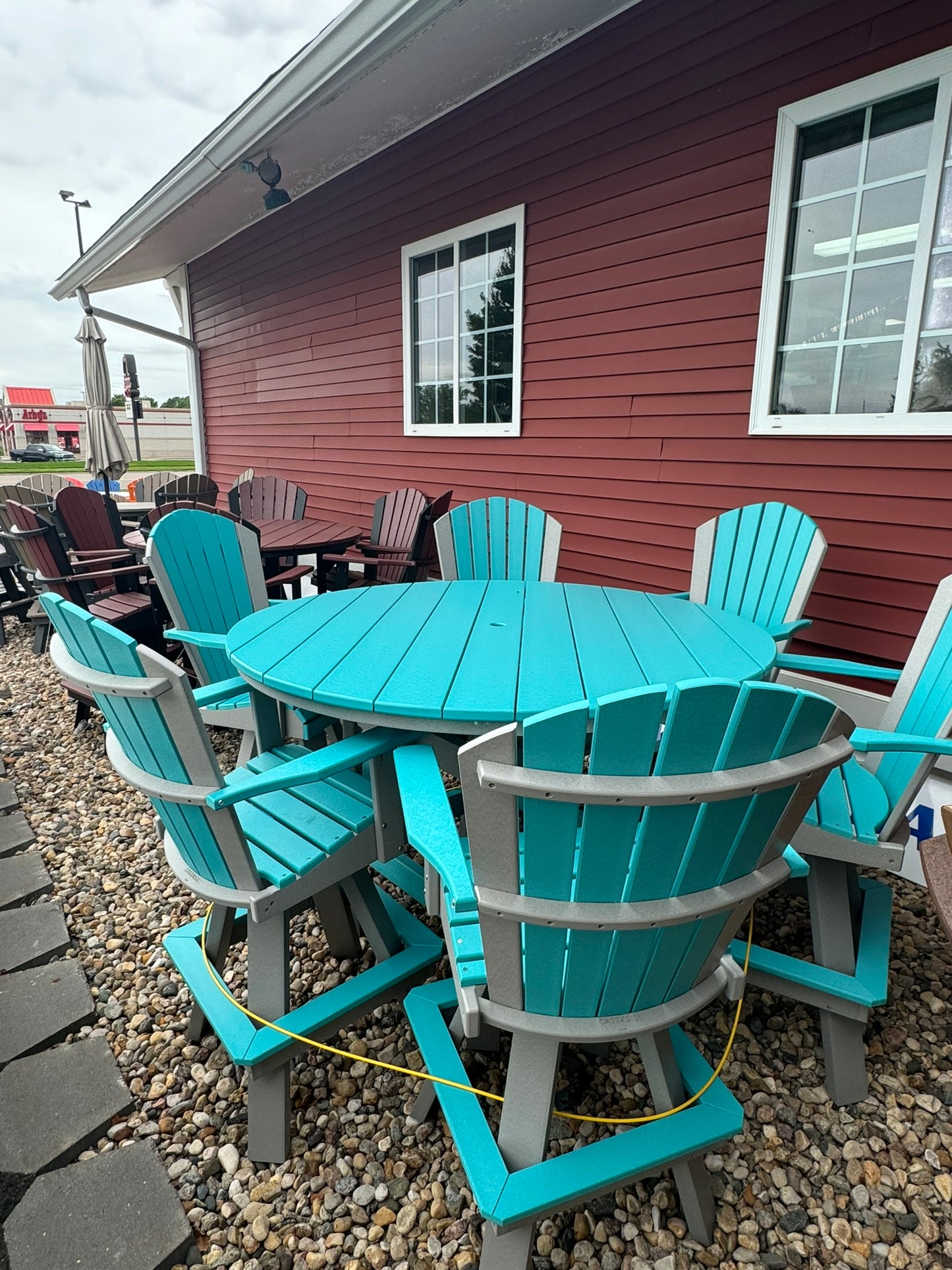 60" Round Bar Table with 6 Classic Swivel Bar Chairs in Dove Gray and Aruba