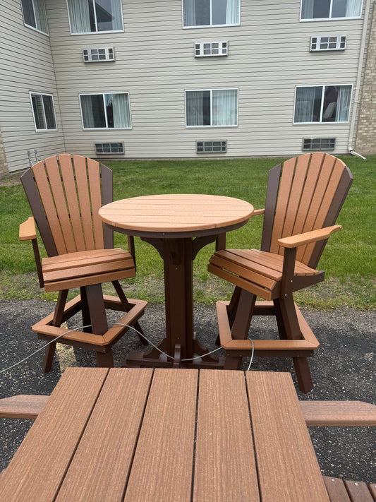 39" Round Bar Table with 2 Classic Swivels in Brown and Cedar