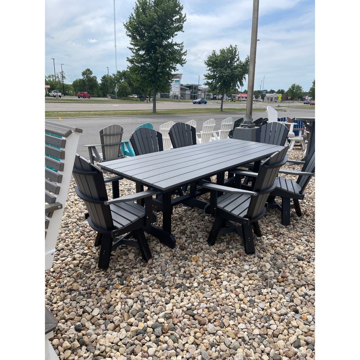 8' Rectangle Table with 6 Swivel Chairs in Black/Dark Gray