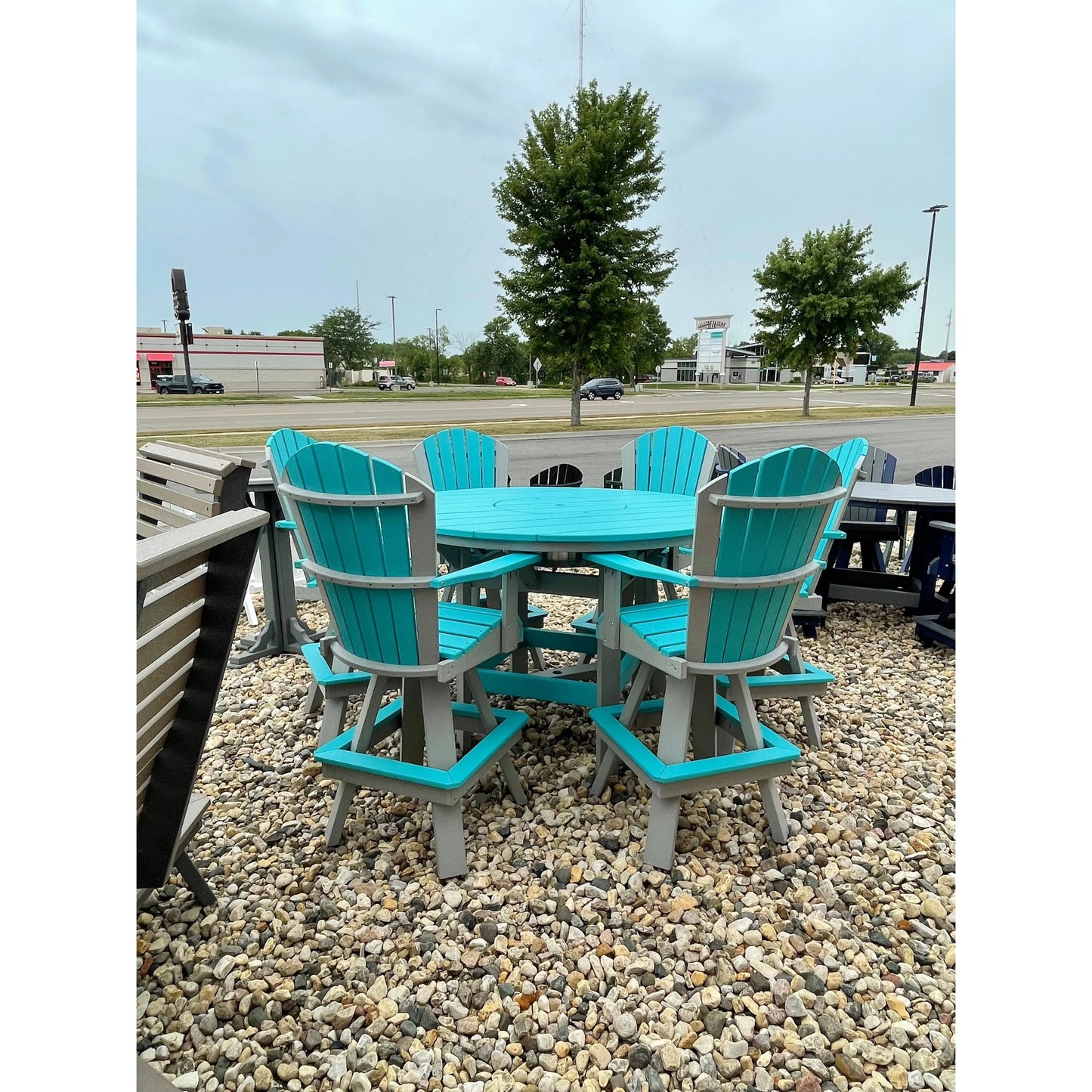 54" Round Bar Table with Stainless Steel Ice Bowl and 6 Swivel Chairs