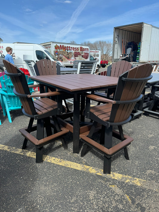 48" Square Bar Table with 4 Swivel Bar Chairs in Black/Brown