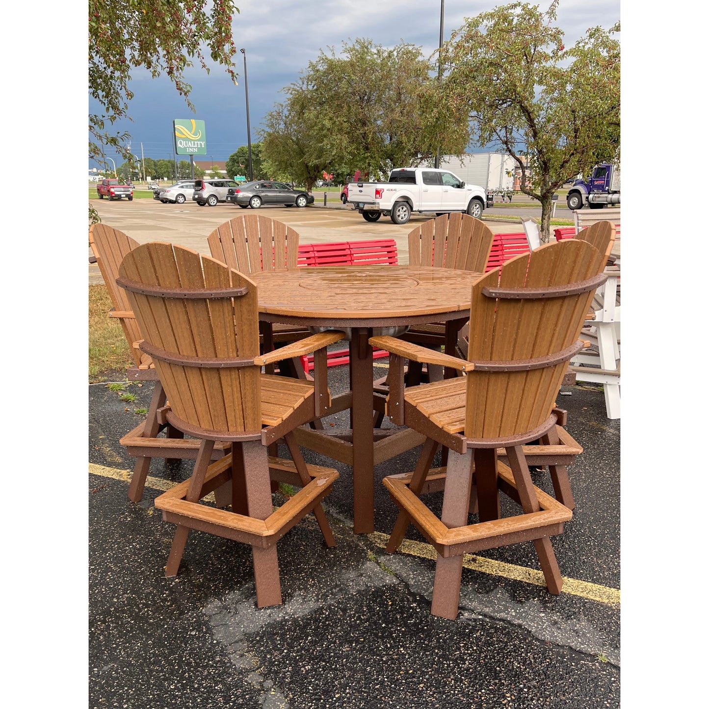 54" Round Bar Table with Stainless Steel Ice Bowl and 6 Swivel Chairs