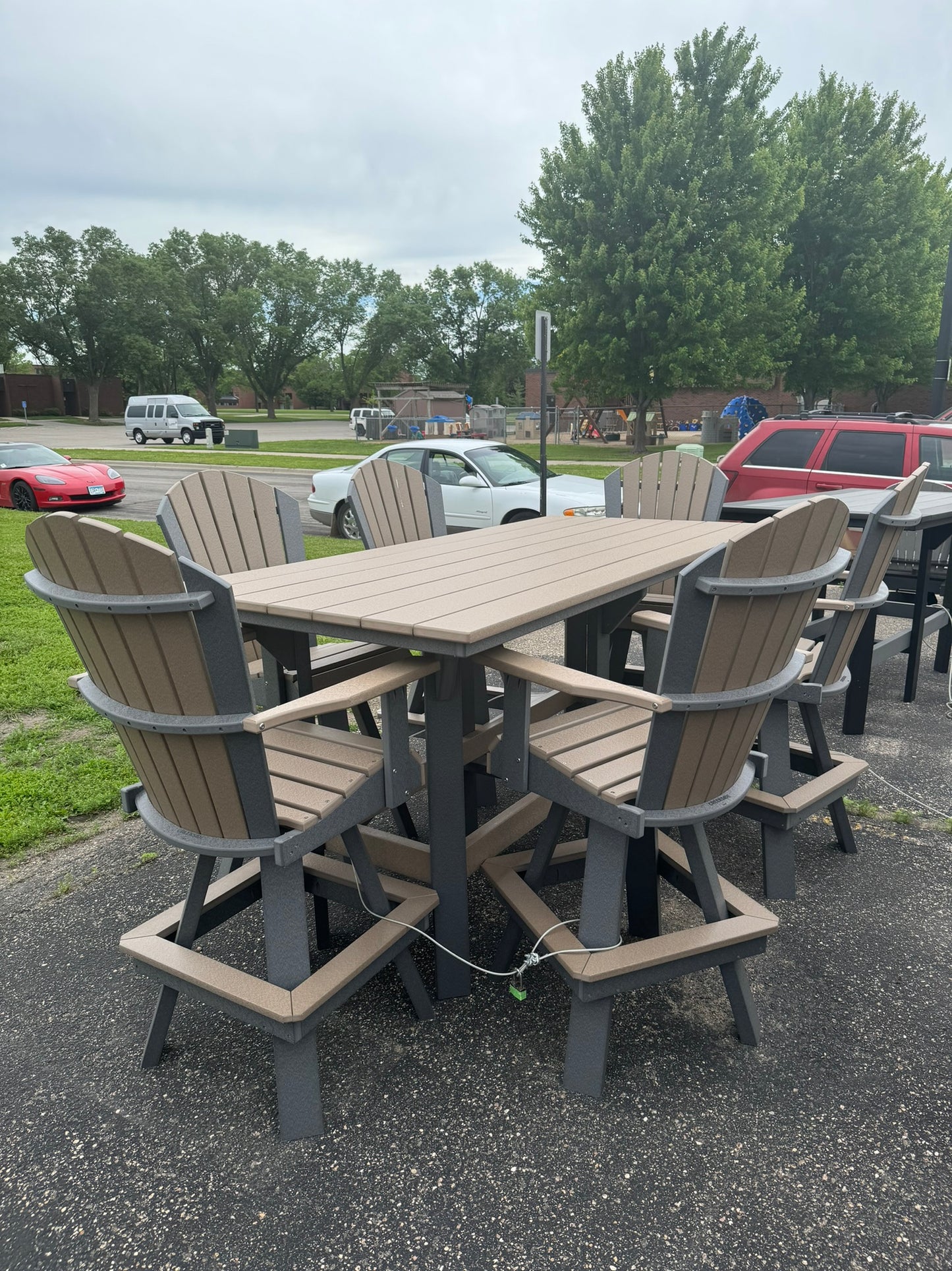 7' Bar Table with 6 Classic Swivel Bar Chairs in Dark Gray & Weatherwood