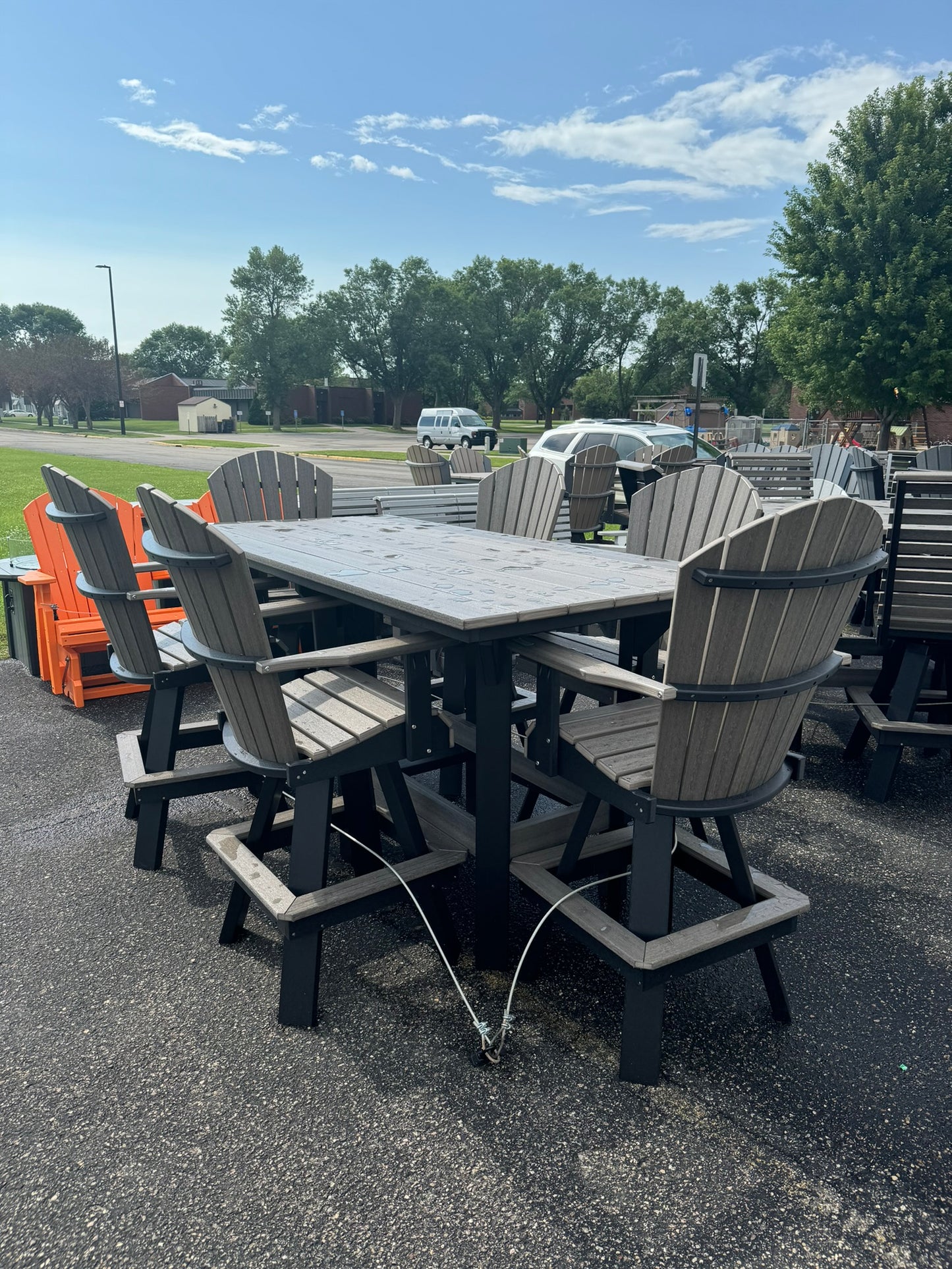 7' Bar Table with 6 Classic Swivel Bar Chairs in Black & Coastal