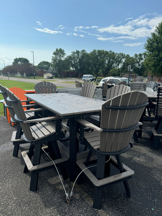 7' Bar Table with 6 Classic Swivel Bar Chairs in Black & Coastal