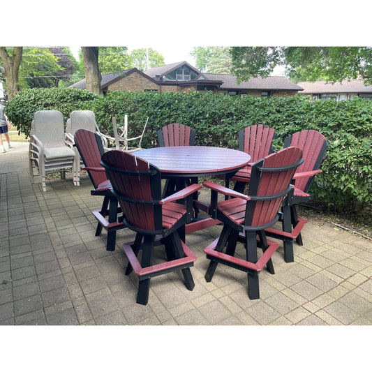 54" Round Bar Table with 6 Classic Bar Swivels in Black/Cherry