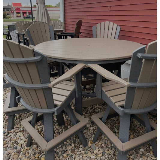 60"  Round Bar Table with 6 Classic Swivel Chairs in Dark Gray and Weatherwood