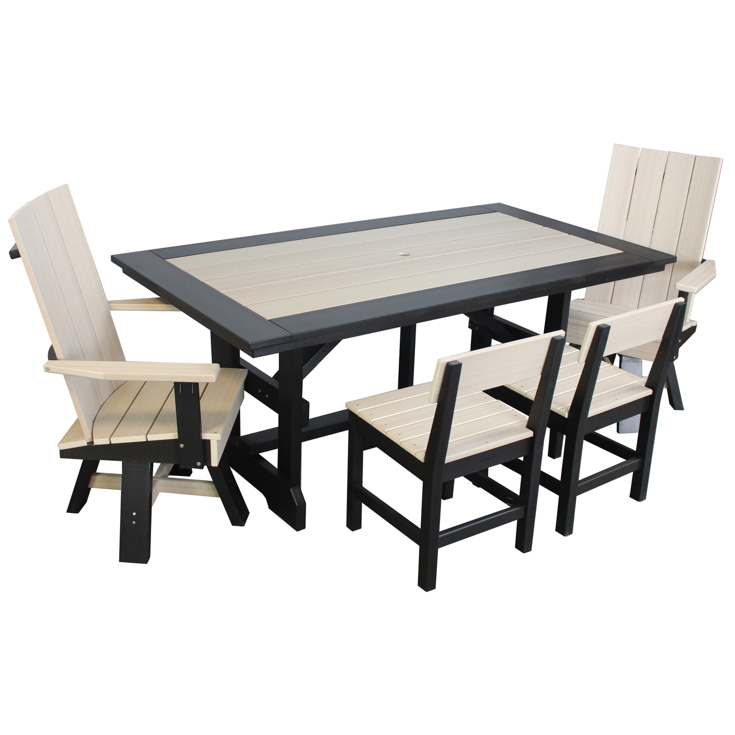 6' Dining Table with 4 Stationary Chairs & 2 Swivel Joya Chairs in Black & Birch